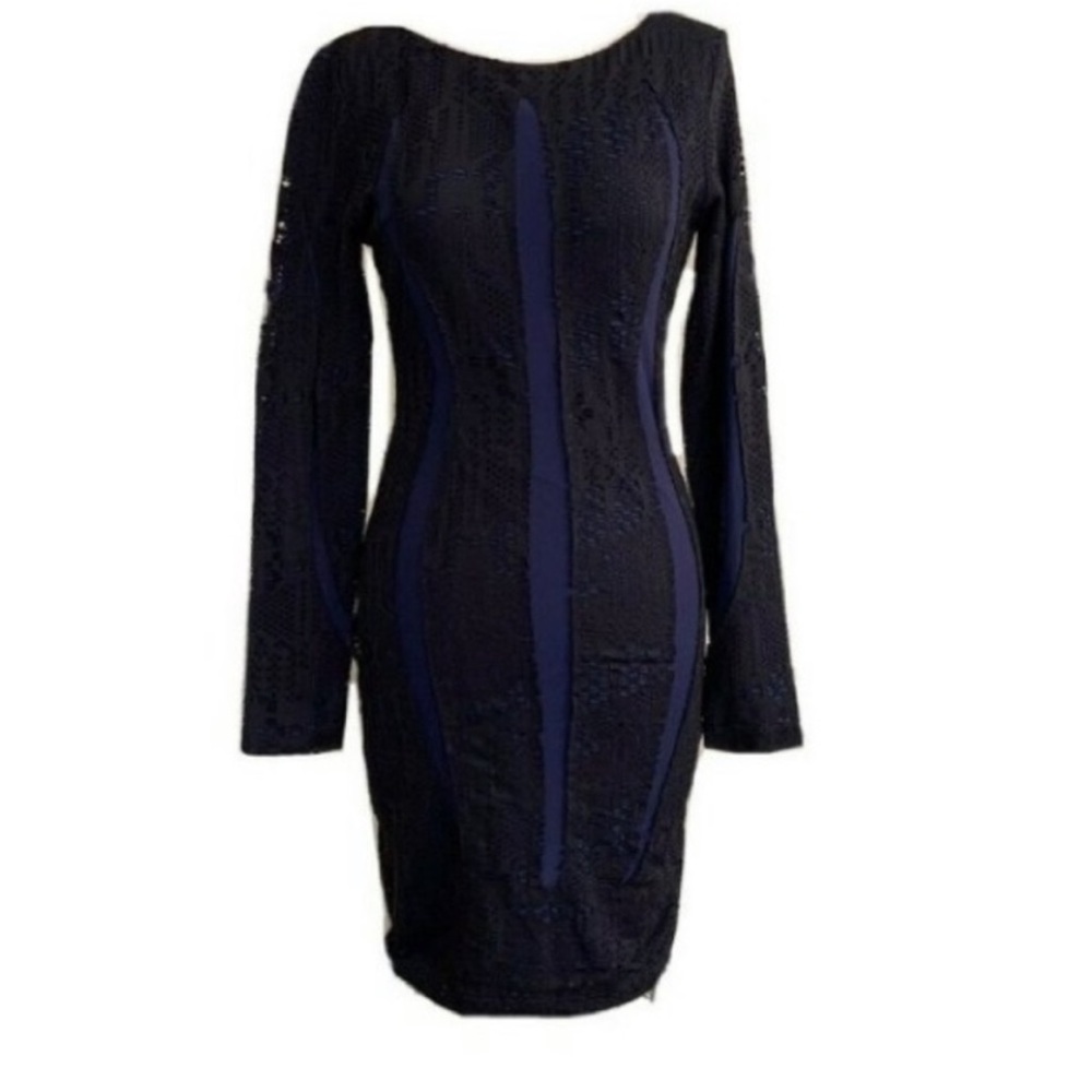Reiss Jersey Cut Out Dress Black Blue New With Tags Size 12 Mesh Lace Look New